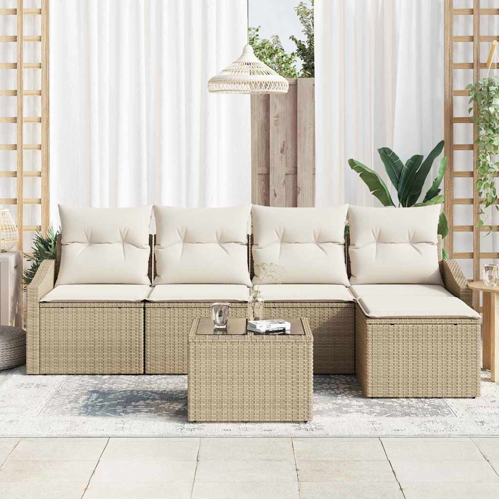 Garten Essgruppe mit Kissen mit Speicher 6 pcs Beige und Creme